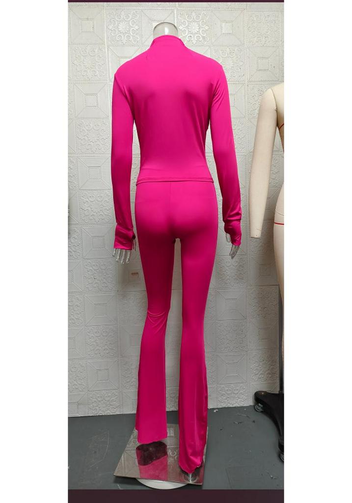 Spring/Summer 2025 Women's Sexy Two-Piece Set: Tight Long Sleeve Top and Bell Bottom Pants - Sporty and Casual