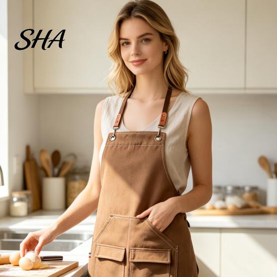 Oil Resistant Cooking Apron Waterproof Kitchen with Pockets, Chef for Men Women, Cross Back Work Barista, Gardening, Painting Craft Durable