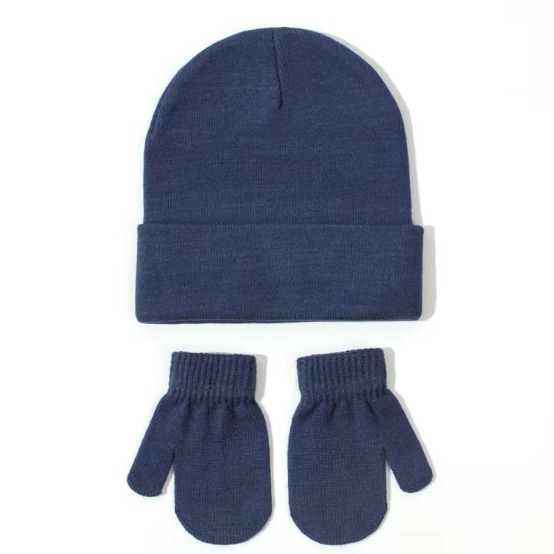 Autumn Winter Boys Girls Knitted Hat Glove Set Fashion Joker Solid Color Thick Soft Warm Wool Hooded Party Photography Props