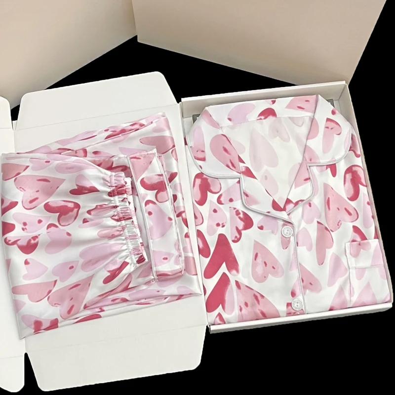 

Новый Ice Silk Soft Sleepwear женский кардиган с лацканами комплекты для женщин 2 предмета модный принт цветочный спальная одежда для женщин L