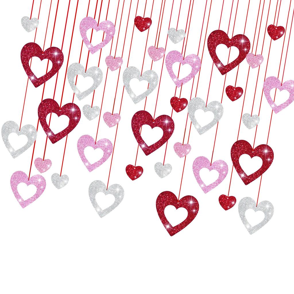 36Pieces Glittering Sequins Heart Pendant Love Heart Ornament For Valentines Day Wedding Bridal Showers Engagement Party