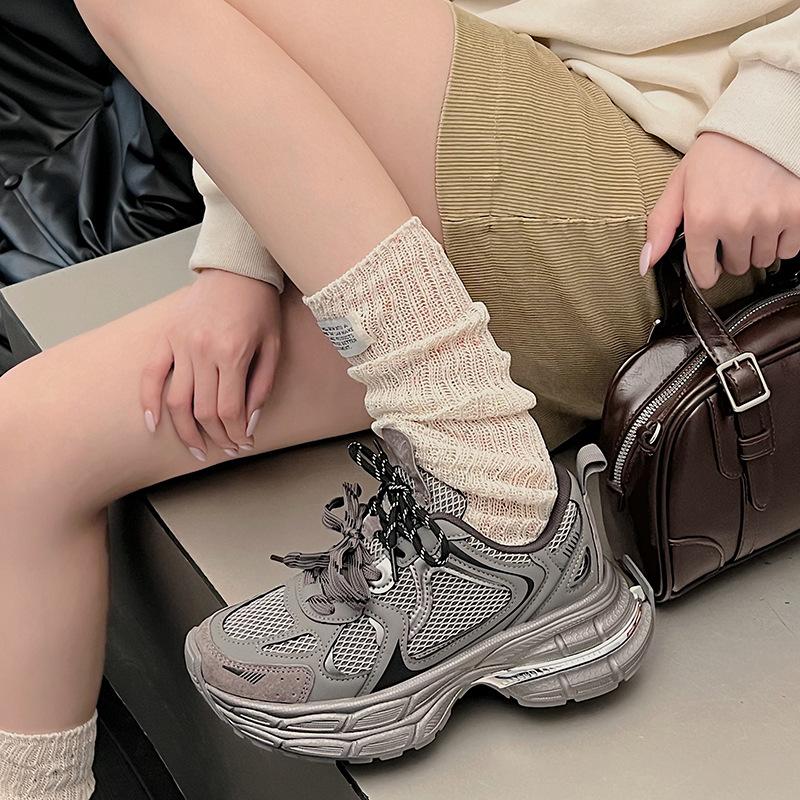 Silver-gray thick-soled polished Paris Daddy shoes women's shoes 2025 autumn new heightening mesh casual sports shoes