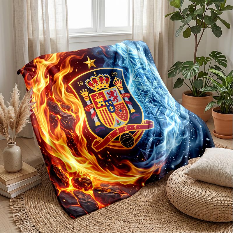 Spain football Printed Flannel Blanket Skin Friendly Warm Decorative Throw for Indoor Couch Bed Daily Use