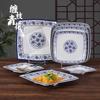 Melamine Blue & White Porcelain Square Plate for Hotels & Restaurants - Stir-Fry, Fast Food, Cold Dishes, Rice Bowl, Commercial Use.