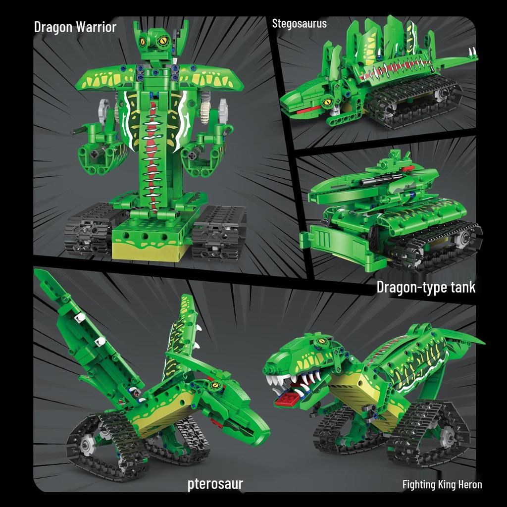 2024 5-in-1 Variable Dinosaur Mecha Building Kit: Mechanical Tyrannosaurus Rex Educational Toy