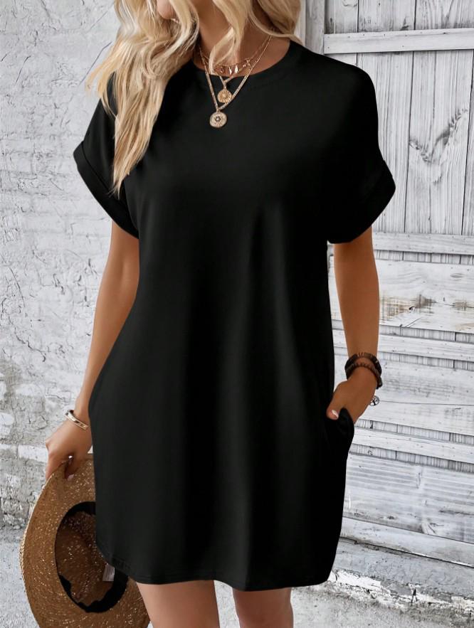 European and American Casual Batwing Sleeve Dress with Invisible Pockets (2024)