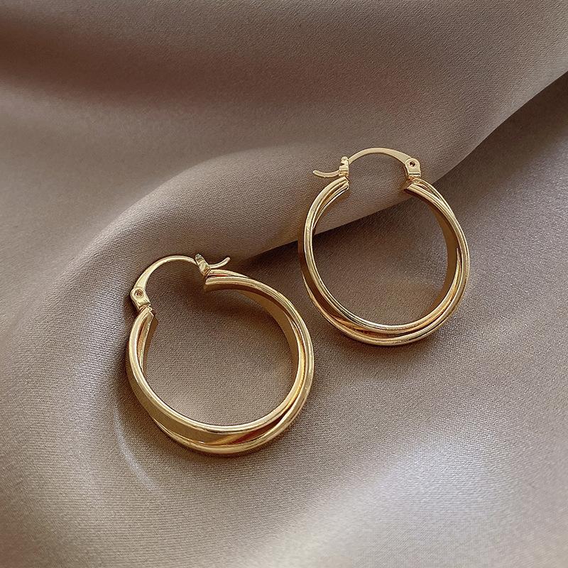 Silver needle same gold earrings women's light luxury high-end temperament pearl stud earrings retro new earrings