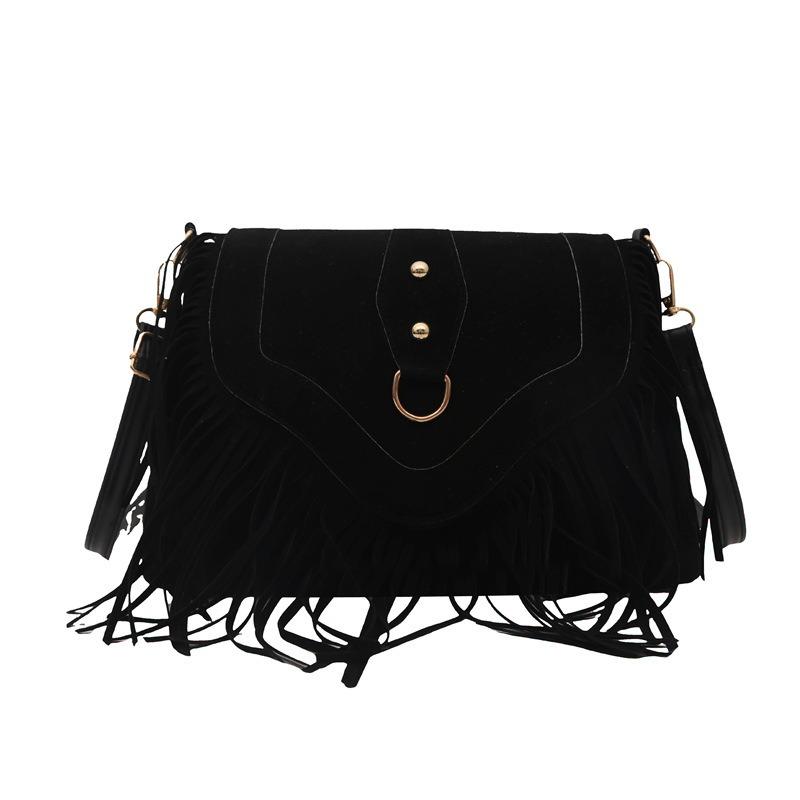 Niche Retro Commuter Locomotive Fringed Bag Women's New Leather Buckle Matte Shoulder Bag Commuter Messenger Bag Tide