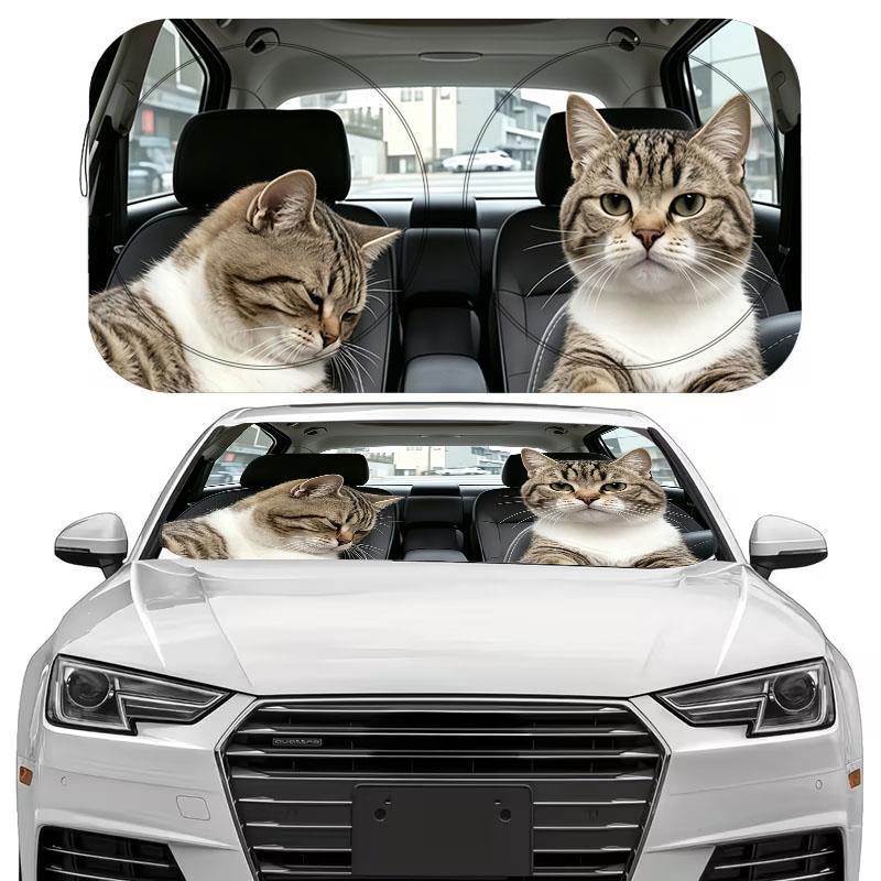 1Pcs Funny Cat Pattern Windshield Sunshade UV Rays Heat Blocker Keeps Vehicle Cool Unique Design Fit Sedans SUVs Trucks RVs