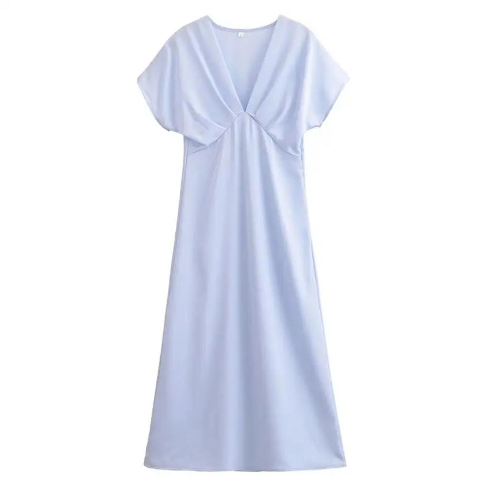 Dámské nové šaty Léto Elegantní Móda Slim V-výstřih Street Dovolená Dlouhé šaty Mladé ženy Šik Pohodlné šaty