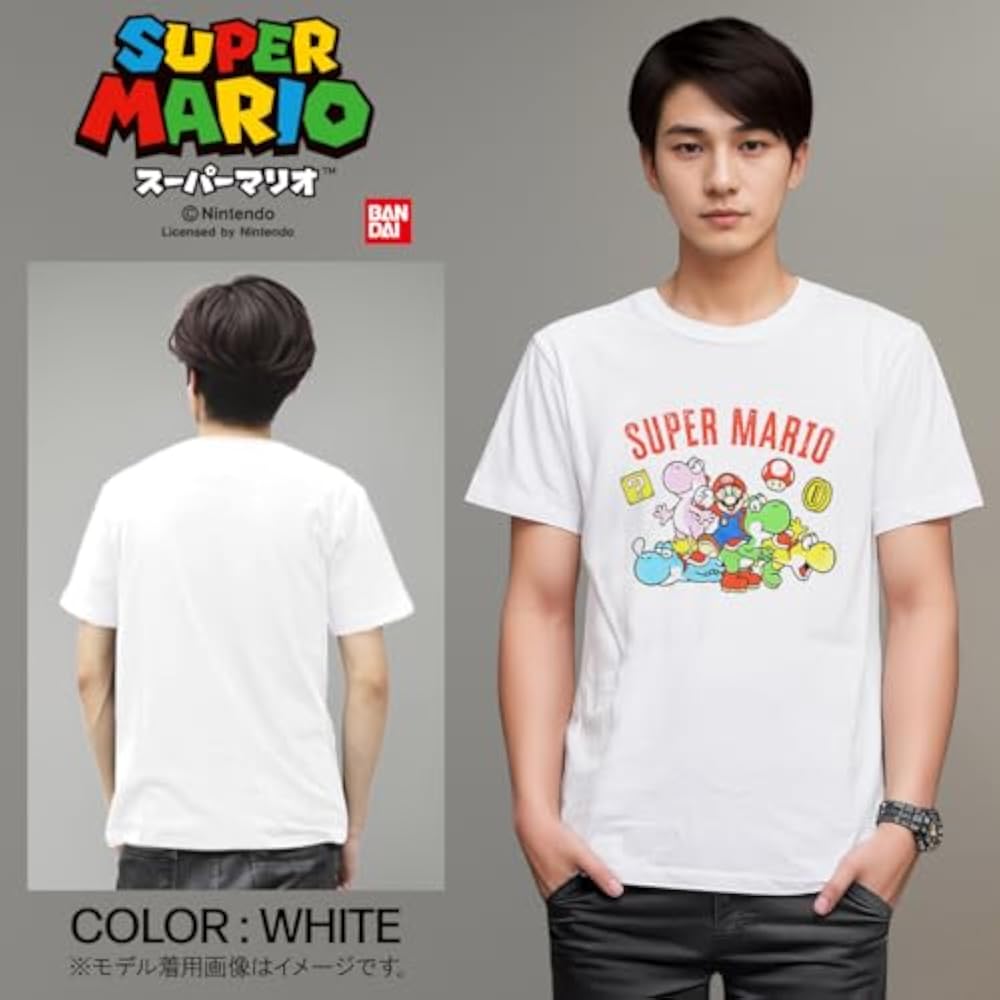 [Fine Plus] T-shirt Super Mario Colorful Yoshi Short Sleeve Merchandise Mario Yoshi