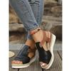 Plus Size Women's Sandals 2025 Summer New Flat Wedge Heel Fish Mouth Casual Buckle Wear Women's Sandals Outside