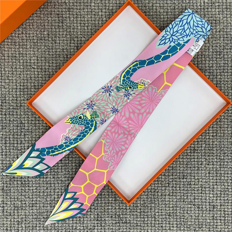 POBING Animals Print 18m/m Twill Silk Scarves Women Luxury Brand Scarf Bag Ribbons Tie Head Scarf Small Long Skinny Scarf 86*5CM