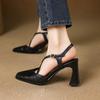 Fashion 2025 New Size 34-40 Women Vintage Sandals Real Leather Retro Square Tor High Heels Summer Shoes Slingback T-Strap Office Daily