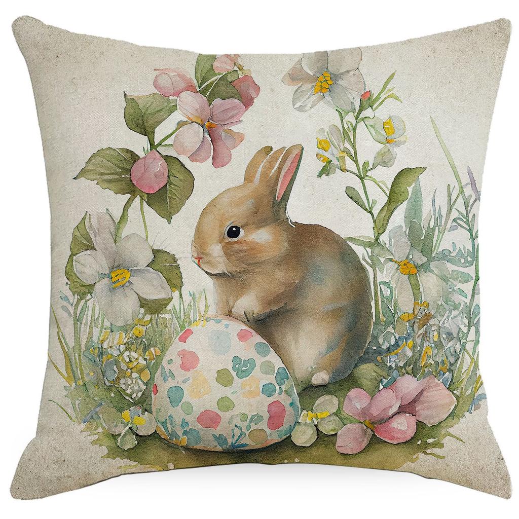 New Easter Pillowcase Retro Rabbit Easter Egg Flowers Decoration Pillow Sofa Cushion Cover