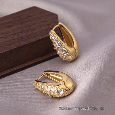 Gold Plated Silver Hoop Earrings with Zirconia - European & American Style Luxury Cuffs