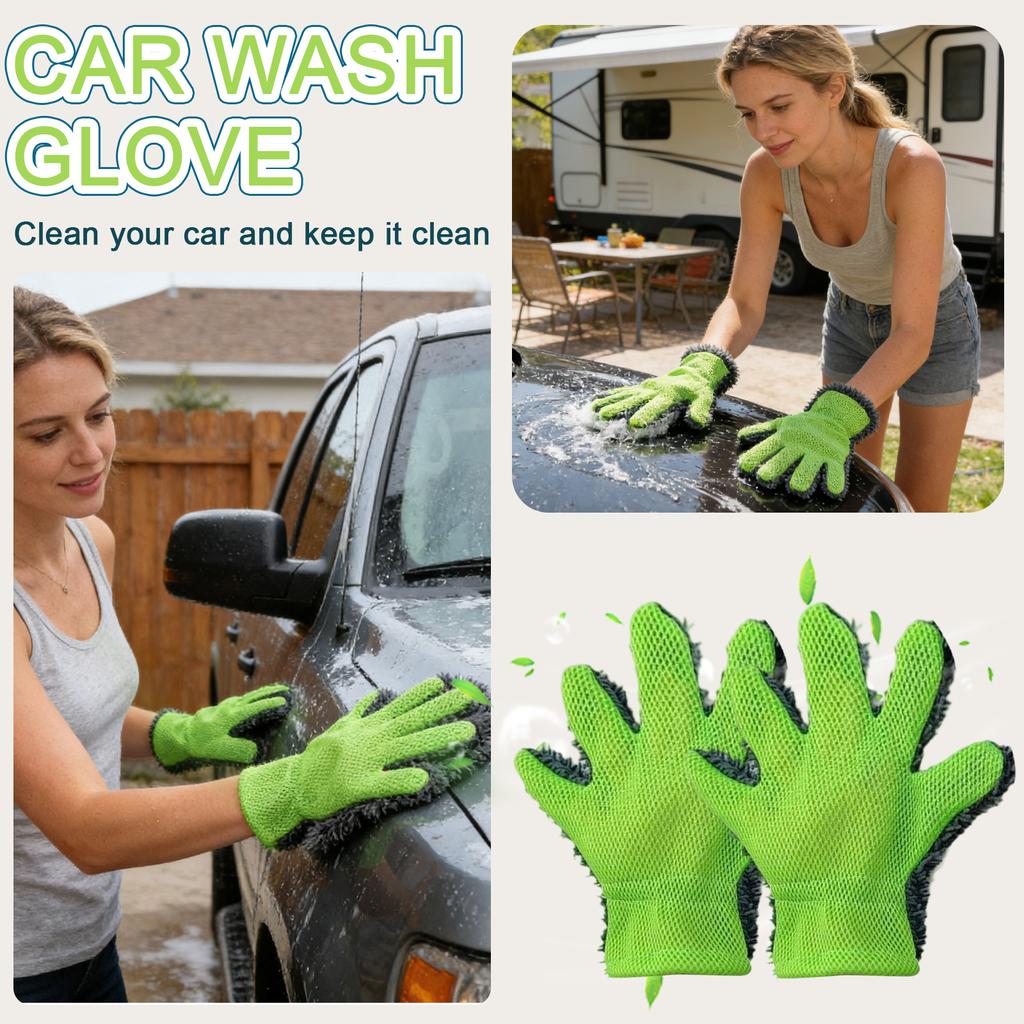 Extra-Thick Five-Finger Car Wash Glove — Breathable Mesh, Absorbent, And