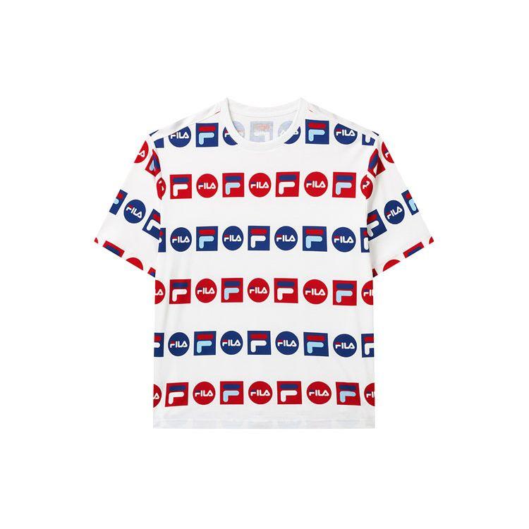 

FILA Logo Print Спортивная свободная футболка с круглым вырезом и короткими рукавами Мужские топы Стандартный белый F51M128154F-WT