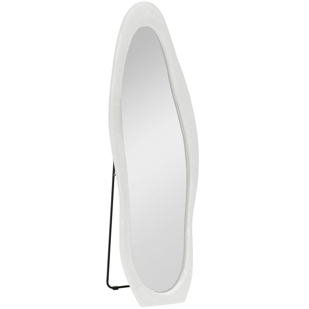 Specchio a figura intera, Forma ondulata, 160 x 50 cm, Autoportante, Rivestimento del telaio simile al velluto, Camera da letto, Soggiorno, Bianco
