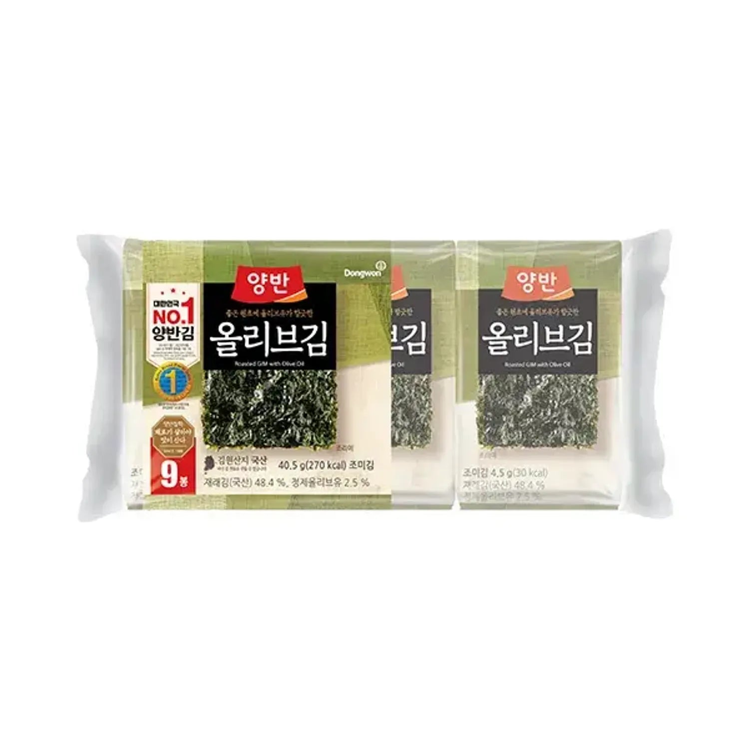 YangbanGim Roasted Laver with Olive Oil 140g (9 Sheets*9 Packs) 140g