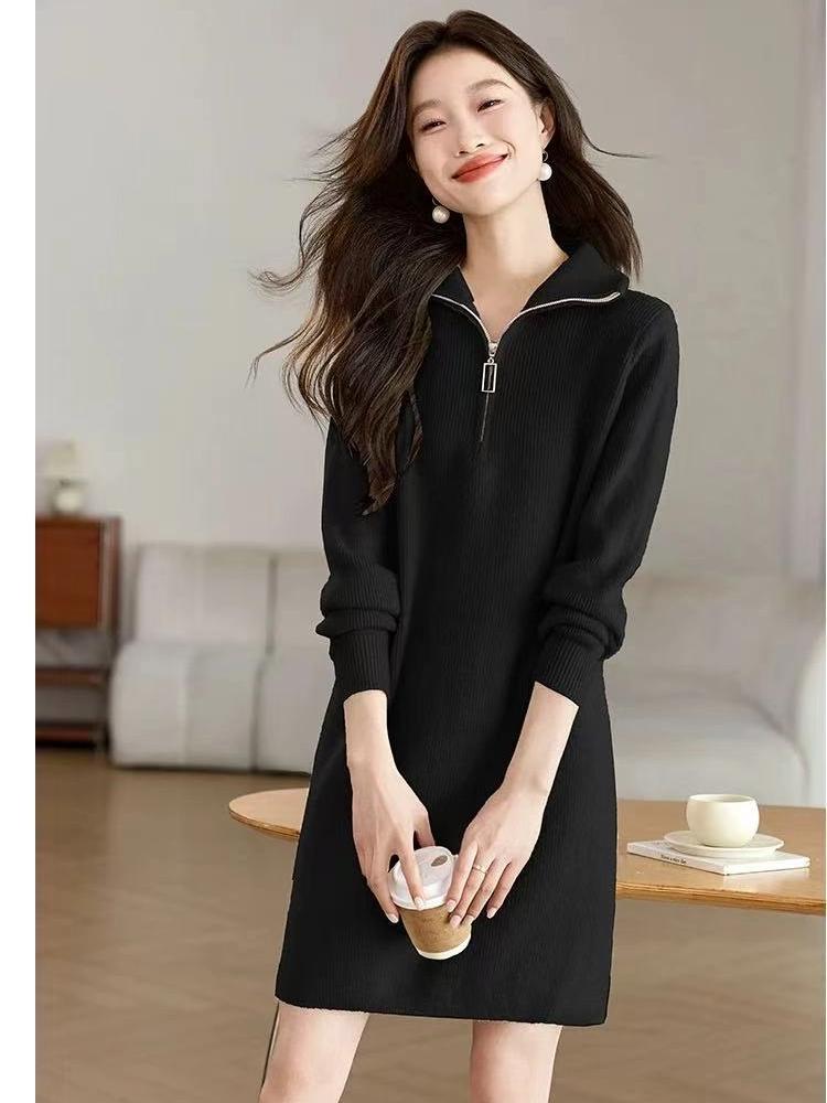 

Вязаное платье на молнии, свободное платье-свитер one size чёрный