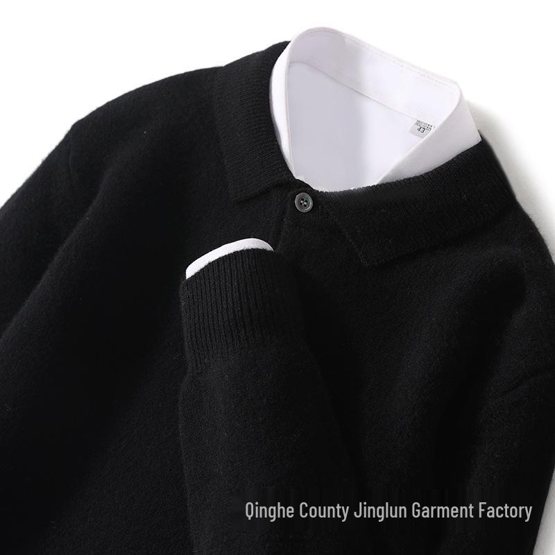 Men's 100% Pure Wool Polo Neck Sweater - Business Casual Autumn/Winter Knitwear