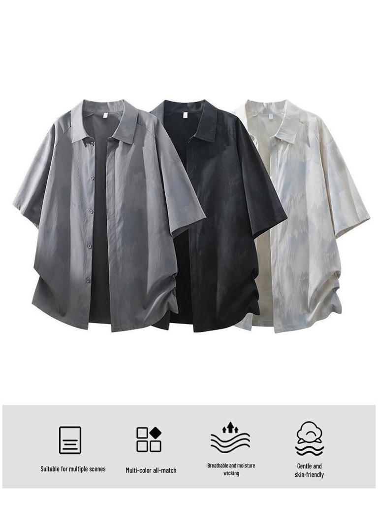 2026 Summer Men's Ice Silk Tie-Dye Gradient Cool Touch Short-Sleeve Shirt