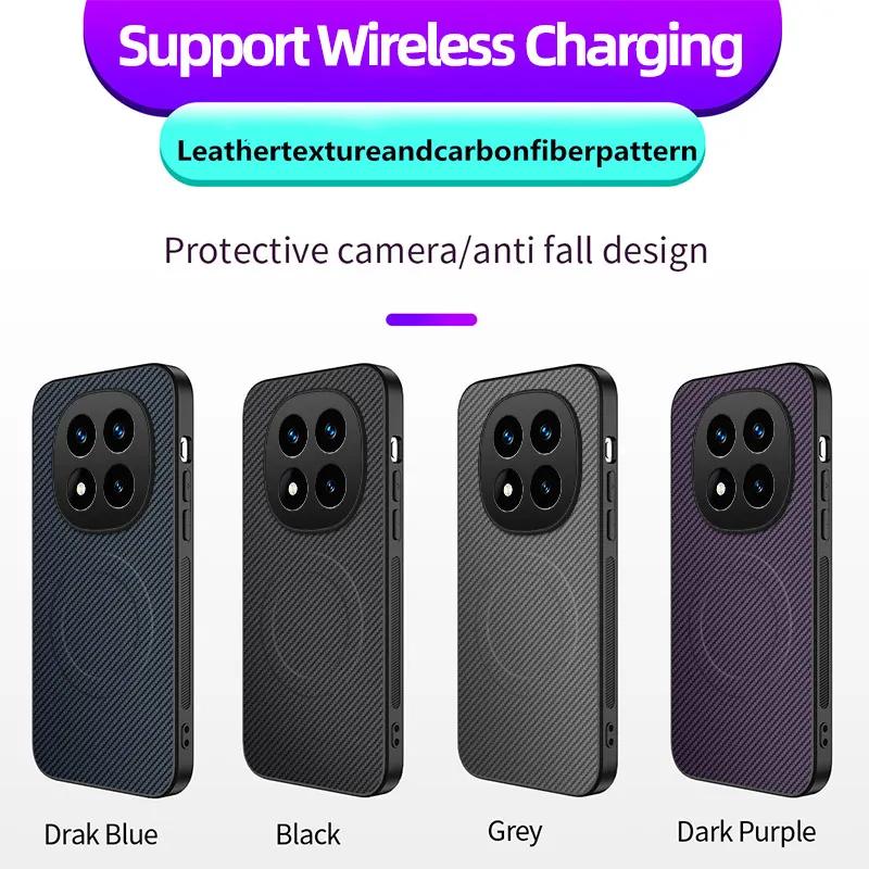 Carbon Fiber Texture Phone Case For Redmi Note 14 Pro Plus 14C 5G 4G Magnetic Wireless Charging Silicone Soft Back Cover Cases