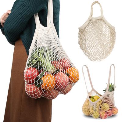 Baumwollnetztasche, wiederverwendbare Einkaufstasche mit langen Griffen, waschbar, umweltfreundlich, leichtes, faltbares Netz
