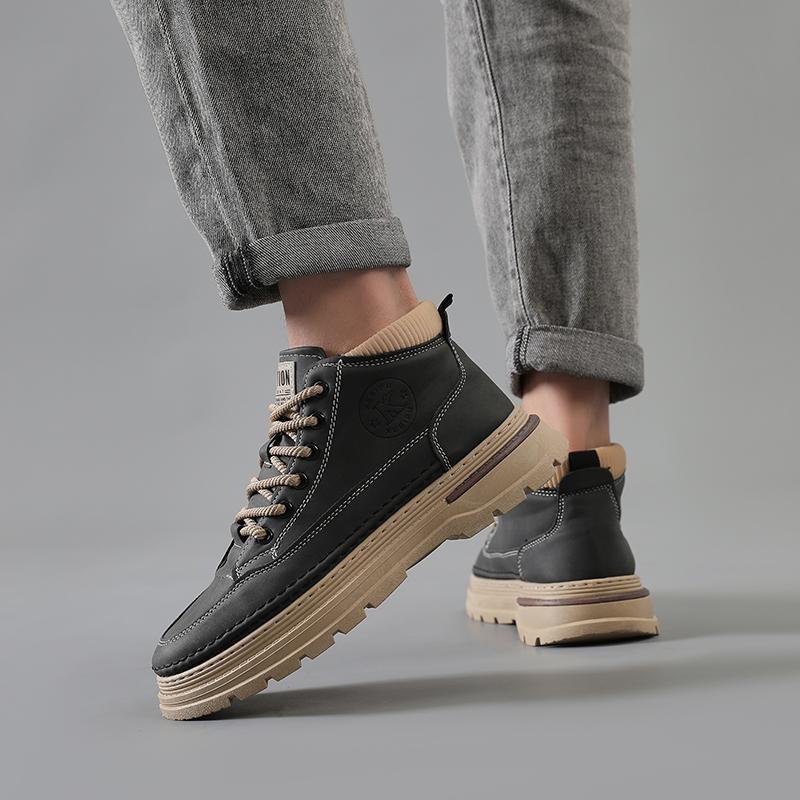 Men’s Black Boots Hiking Shoes Casual Sport Shoes Outdoor Khaki High Top Walking Shoes Plus Size