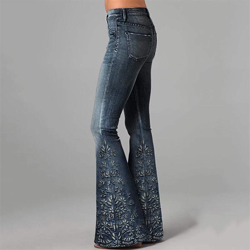 Savings Spot 3D Digitale Print Dames Afslankende Denim Bell Bottoms Small