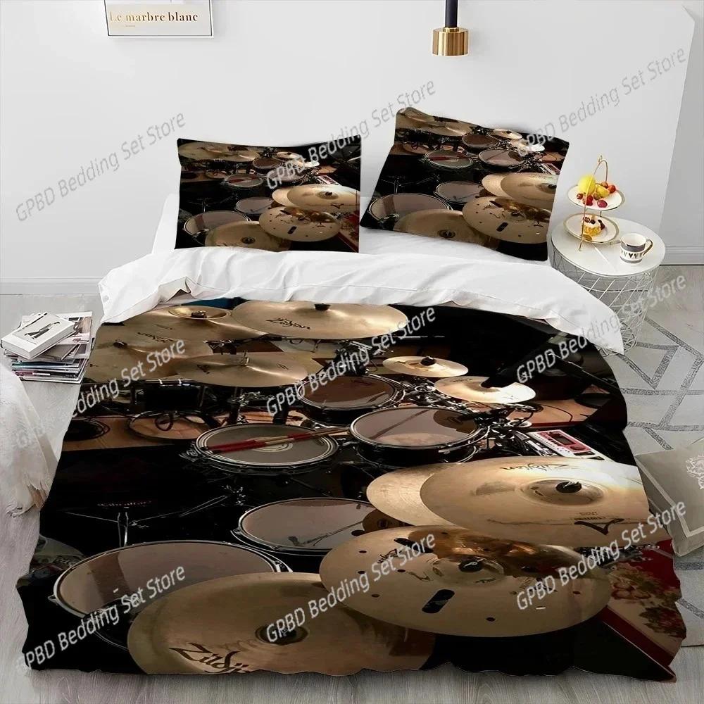 Drum Kit Music Instruments Guitar Bedding Set Duvet Cover Bed Set Quilt Cover Pillowcase Comforter King Queen Size Boys Adult