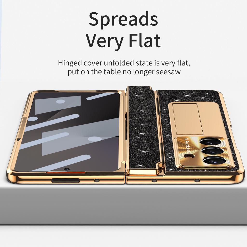 For Samsung Galaxy Z Fold7 5G Case with Kickstand Hinge Protection Rhinestone Glitter PC Phone Cover