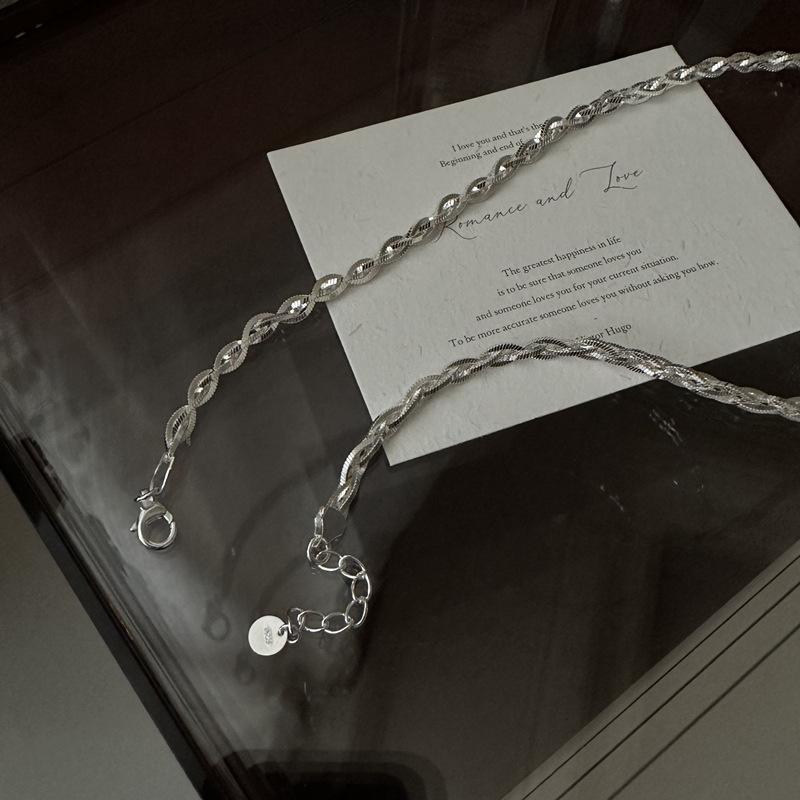 S925 Sterling Silver Niche Design Hand-Woven Snake Bone Chain Korean Style Fashion Texture Necklace Collarbone Chain