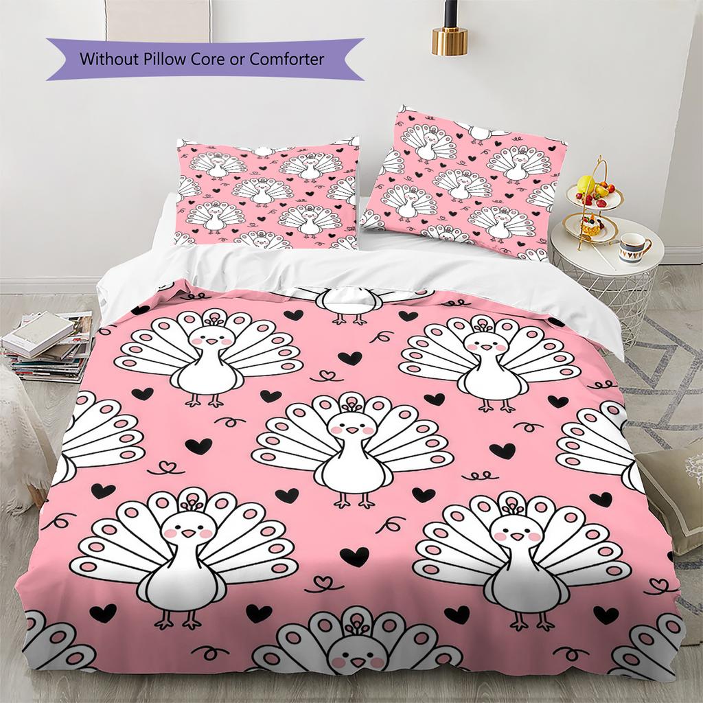 Pink Cartoon Art Pattern Bedding,Quilt Set Quilt Cover Pillowcase Home Birthday Gift (1 * Duvet Cover + 2 * Pillowcase, Without Core)