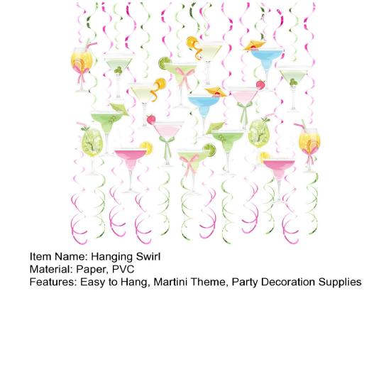 48Pcs/Set Martini Party Hanging Swirl Decoration Ceiling Hanging Streamer Spiral Decor Birthday Graduation Wedding Celebration Baby Shower Party