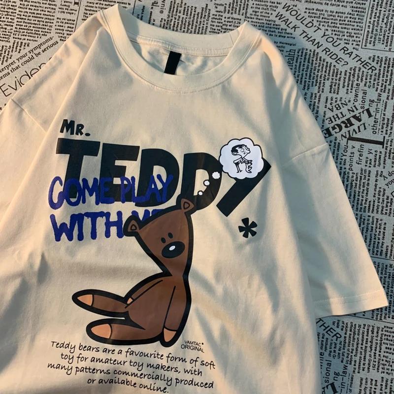 Original American Retro Cartoon Cartoon Print Short Sleeved T-shirt For Men Women Loose Fitting Pure Cotton Top For Couples