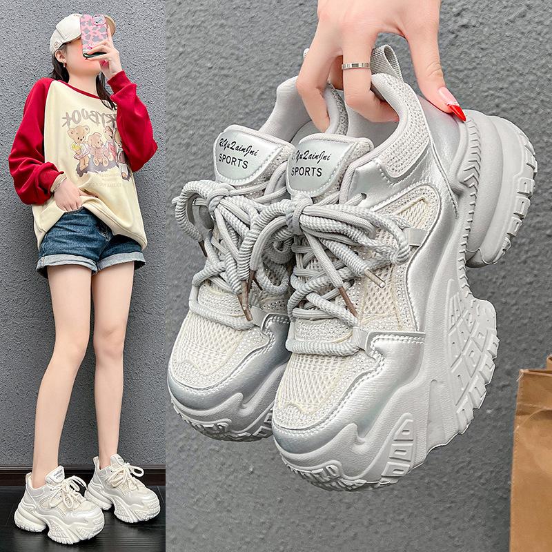 Small Thick-soled Dad Shoes for Women Increase Ins Tide 2025 Spring New Versatile Rhinestone Casual Sports Shoes