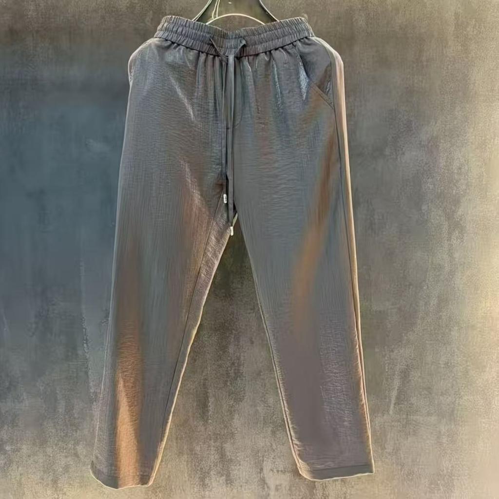New summer fashion trend old money style men's trousers daily versatile comfortable drawstring casual straight pants