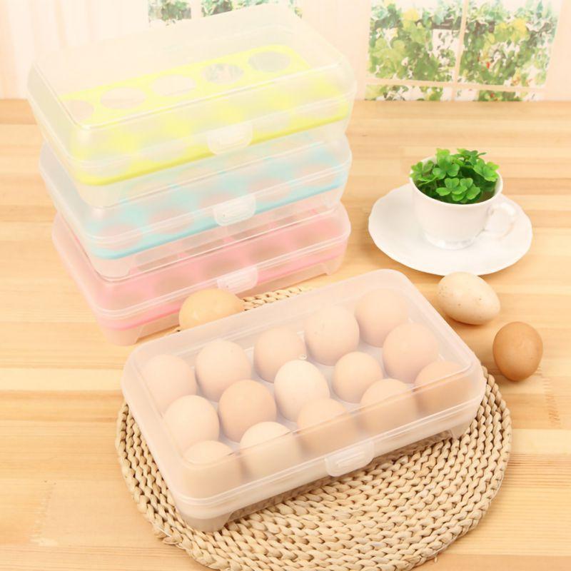 15 Grid Egg Storage Box Egg Tray Lid Practical Kitchen Refrigerator Egg Holder Container Durable Holder Refrigerator Organizer