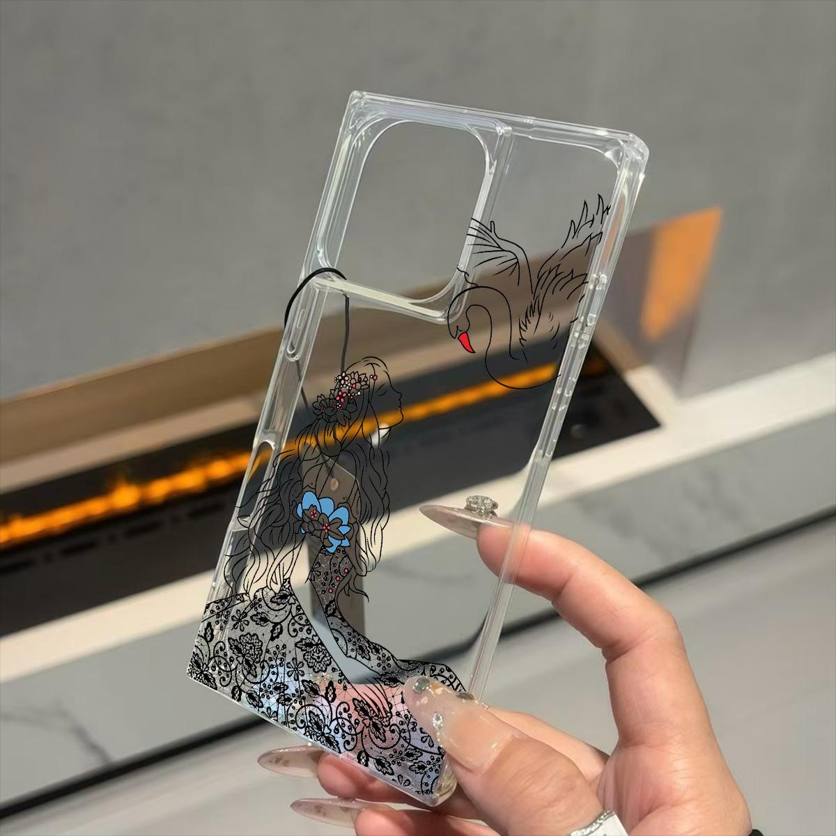 

Clear Square Back Tube Case Protection For iPhone 13 11 15 Plus 14 Pro Max 16 ProMax 12 Anti-Oxygen,Crane Beauty Pattern Casing iphone 11 ProMax