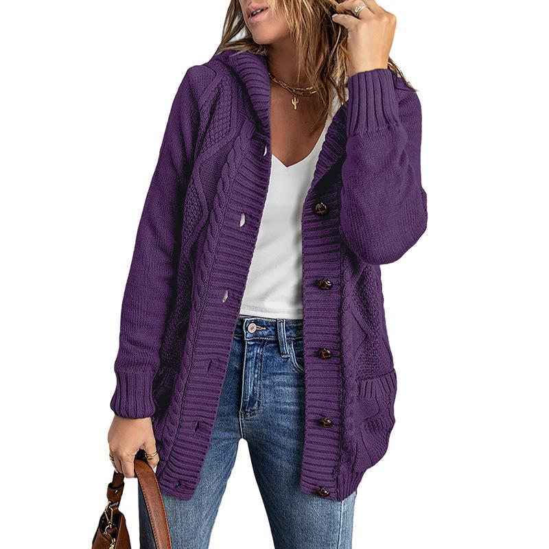 European American Winter Women's Solid Knit Cardigan: Casual Versatile Single-Breasted Multi-Button Warm Jacket