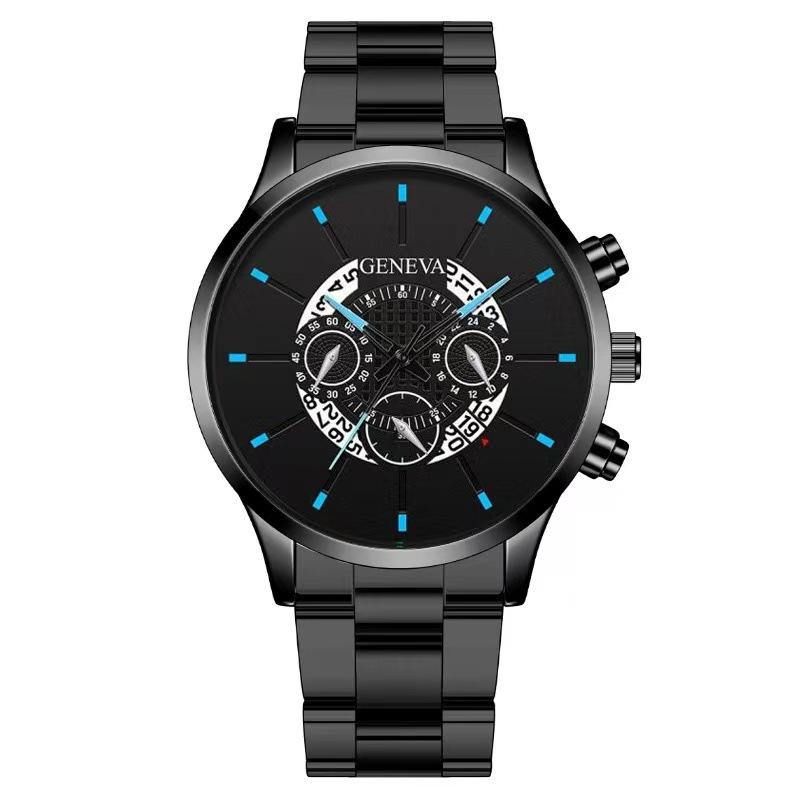 Popular GENEVA Three-eye Men's Watch Men's Watch Steel Belt Business Fashion Calendar Quartz Watch Men's
