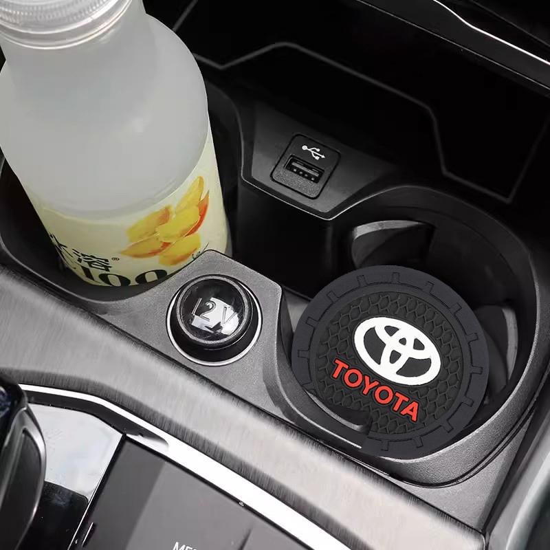2Pcs Car Badge Coasters Silicone Non-Slip Water Cup Mat Drink Pad For Toyota 86 Mirai Supra Prado Alphard Crown Vellfire Sequoia