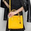 Michael Kors MK Mercer Lock Solid Color French Leather Accordion Handbag Women Handbags Lemon-Yellow 30S0GM9M6L-SUN