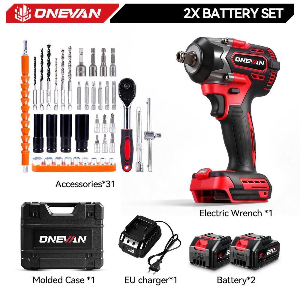 ONEVAN 1000N.M Brushless Electric Impact Wrench 1/2" Cordless Screwdriver Torque Wrench Power Tool For Makita 18V Battery Pin