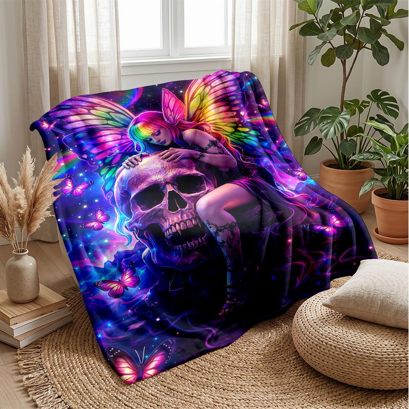 Fairy with Butterfly and Heart Theme Blanket Lightweight Warm Flannel Blanket Decorative Throw Blanket for Home Decoration