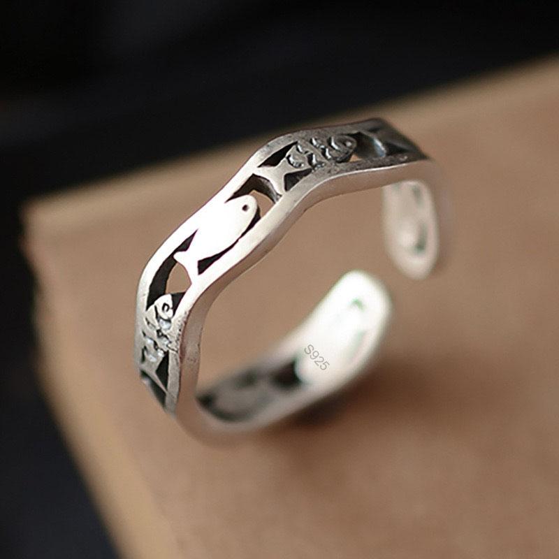 

925 Sterling Silver Rings for Women Men Couple Minimalist Handmade Simple Fish Ring Party Jewelry Gift Prevent Allergy resizable