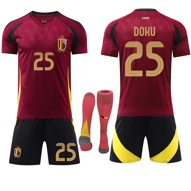 Maglia da calcio casalinga del Belgio Coppa Europa 2024 N.. 7 De Bruyne 10 Lukaku 25 set di maglie multi-libreria