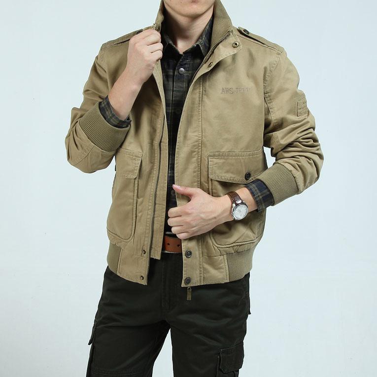 Jacket Men's Spring and Autumn Clothing Men's Casual Large Size Stand-Up Collar Military Jacket Pure Cotton Thin Jacket